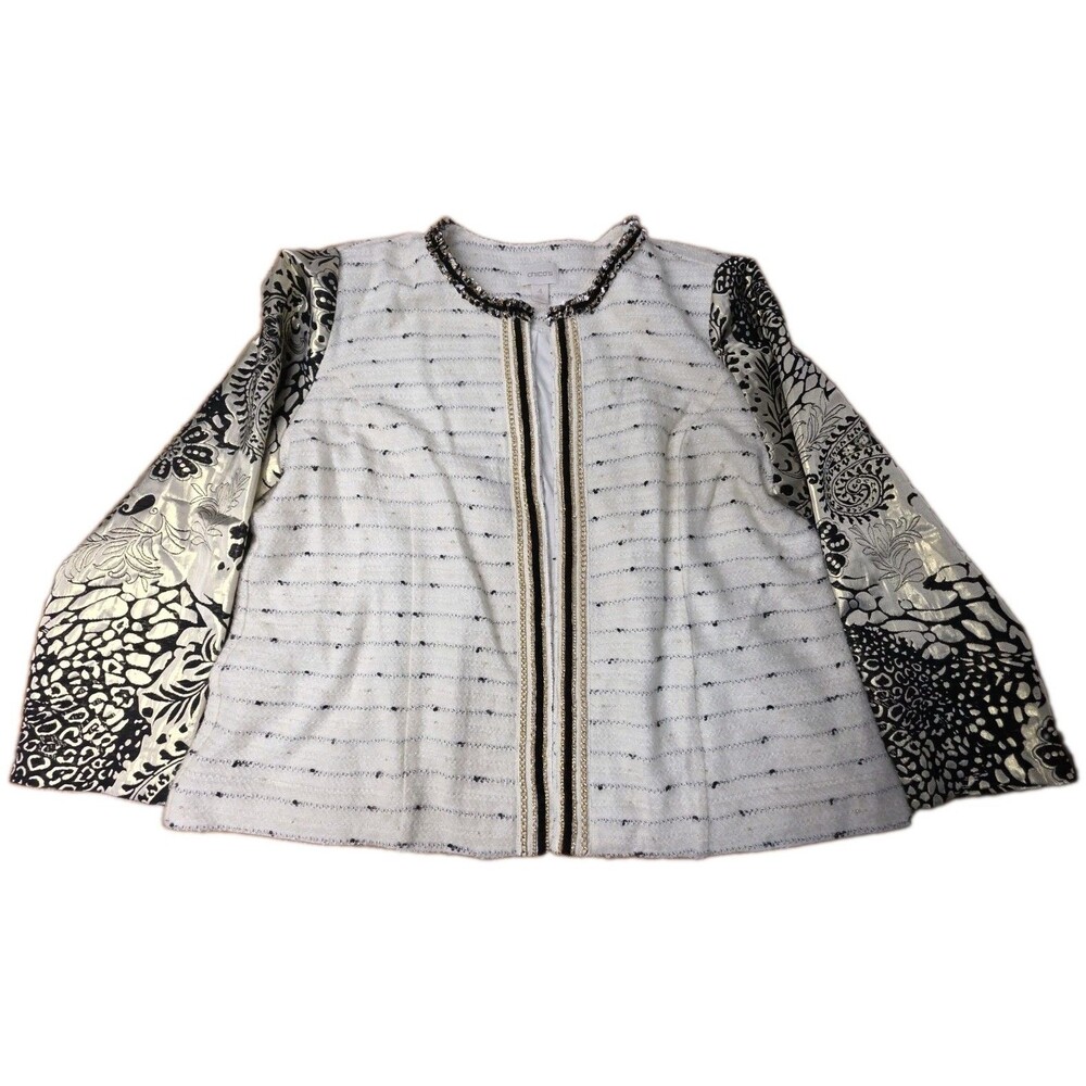 Chico's Women's Size 4 XXL Blazer Ivory Black Gold